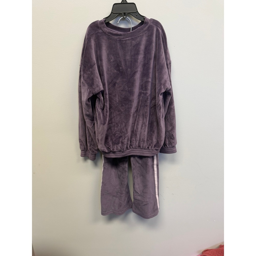 Adidas Kids Purple Velour Tracksuit Set Pullover Sweatshirt Pants Size 5 - Picture 3 of 8